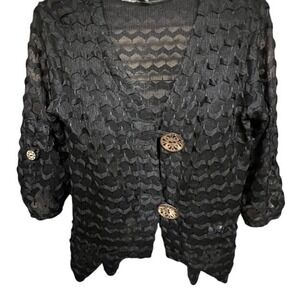 Nina Leonard Black Textured Open Front Cardigan Sweater‎ Knit Jacket Women L